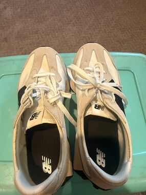 New Balance Cream and Black Retro Runner Sneakers